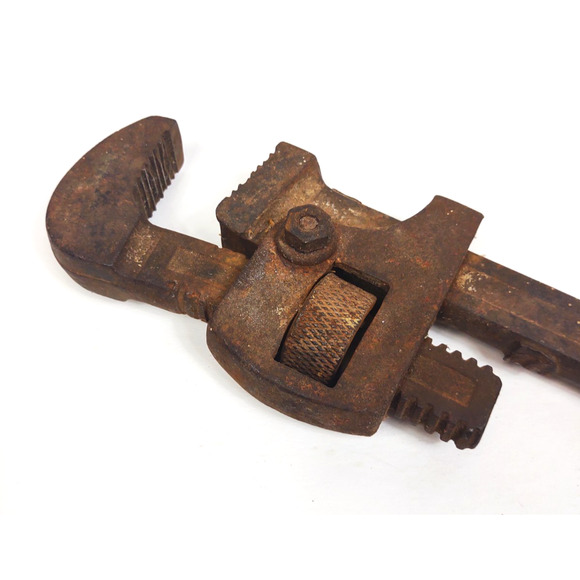 Antique LAKESIDE USA 18” Forged Steel Pipe Wrench Adjustable Plumbing Rustic VTG - Picture 8 of 9